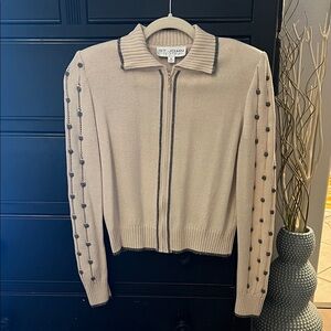 St. John vintage Beige Cardigan with Dark Trim
